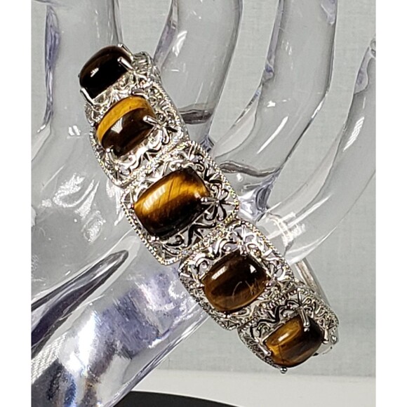 Vintage Marked STS Karis Tigerseye Size 7 Bangle Bracelet - Picture 6 of 16